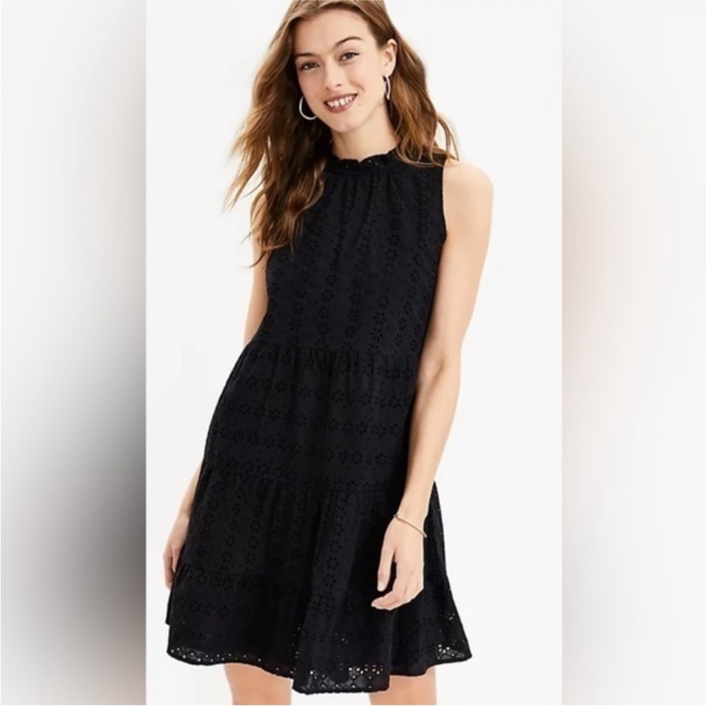 Black Eyelet Tiered Swing Dress Ann Taylor LOFT